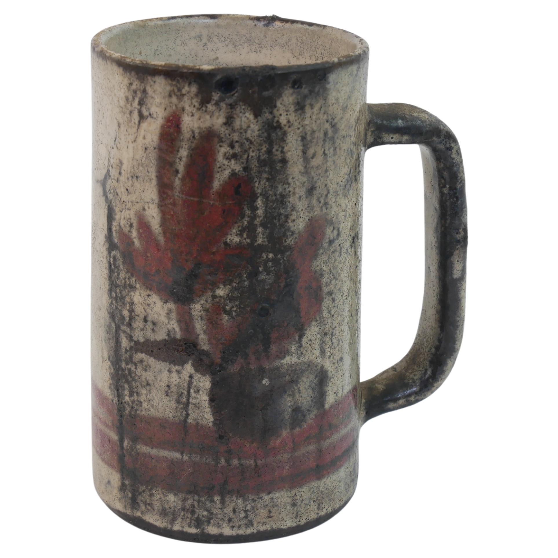 Ceramic mug / Vase with floral pattern by Gustave Reynaud Le Murier Vallauris