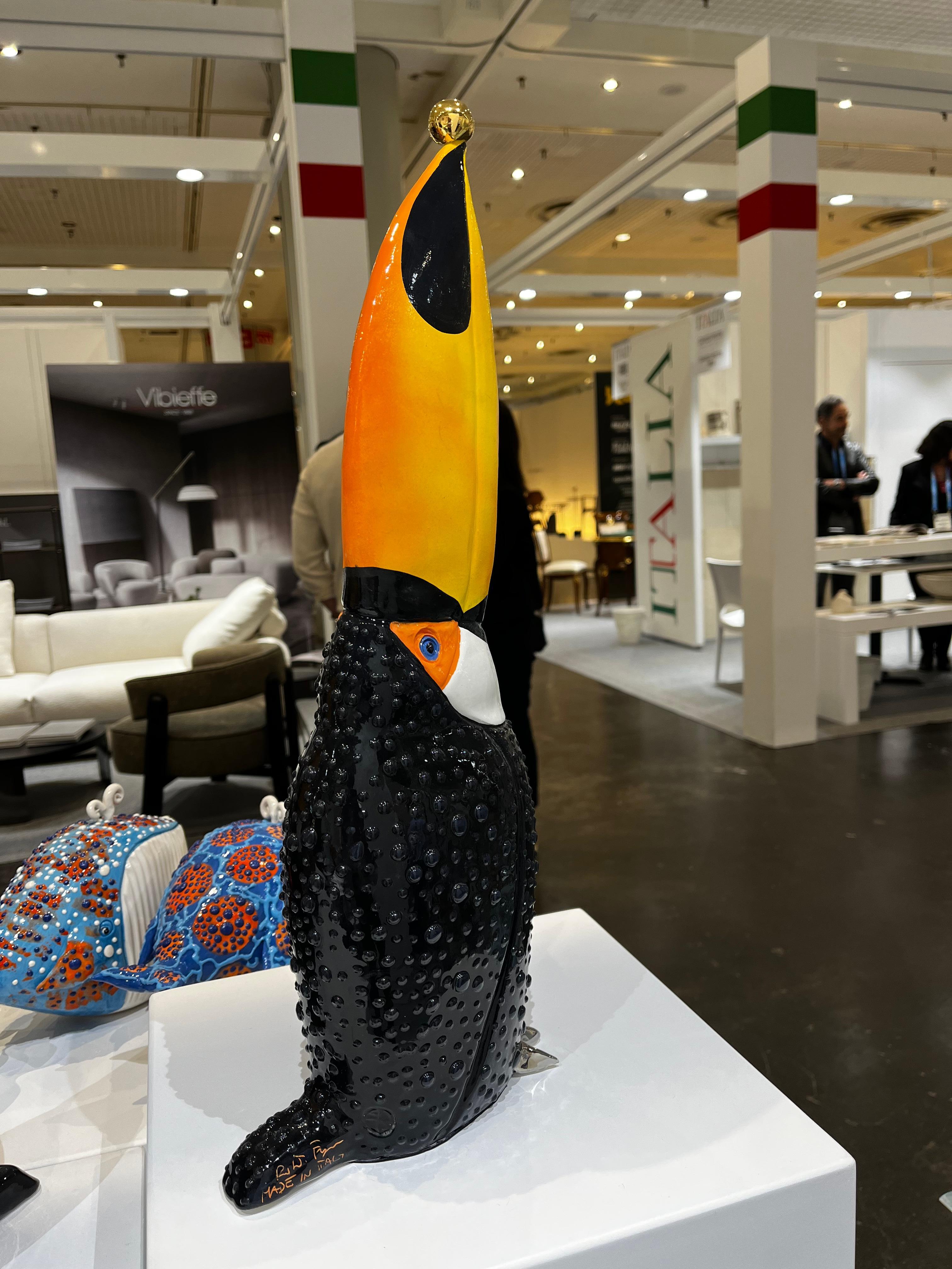 Contemporary Ceramic Multicolor Toucan Couple Handmade in Italy, Bespoke! New Creation, 2023 For Sale