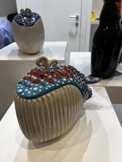 Ceramic Multicolor Whale Handmade in Italy, Bespoke, ocean