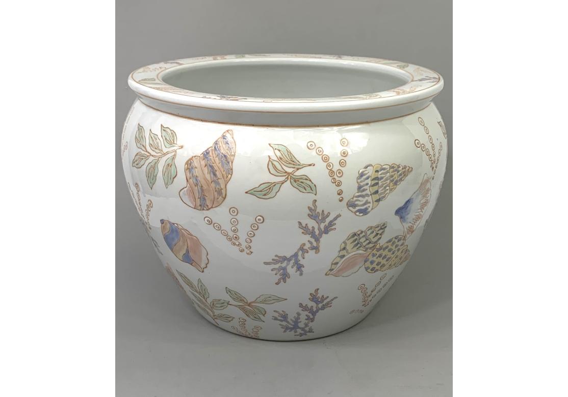 Keramische Muschel Ozeanisch Chinesisch Fisch Schale Jardiniere Pflanzer (Ming-Dynastie) im Angebot