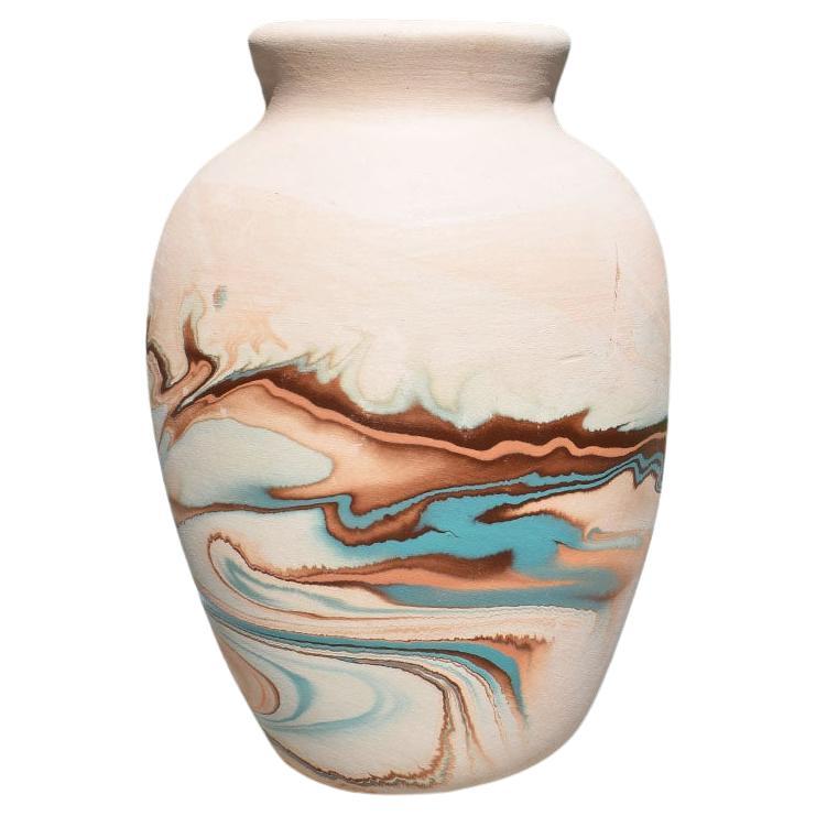 Ceramic Nemadji Vase in Turquoise Brown and Orange, 20th Century For Sale