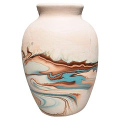 Ceramic Nemadji Vase in Turquoise Brown and Orange, 20th Century