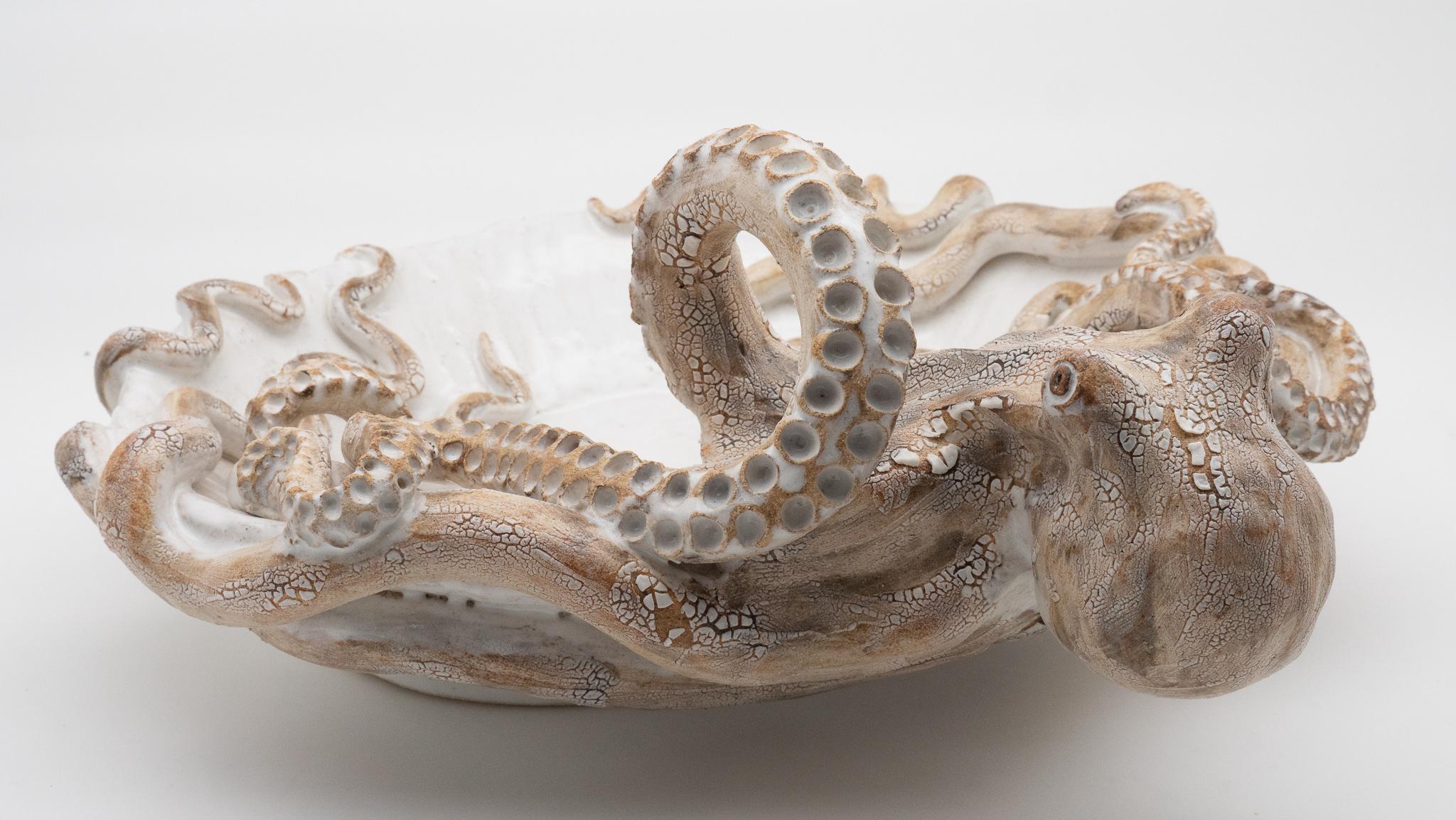 Handmade ceramic octopus serving platter, made in the U.S.