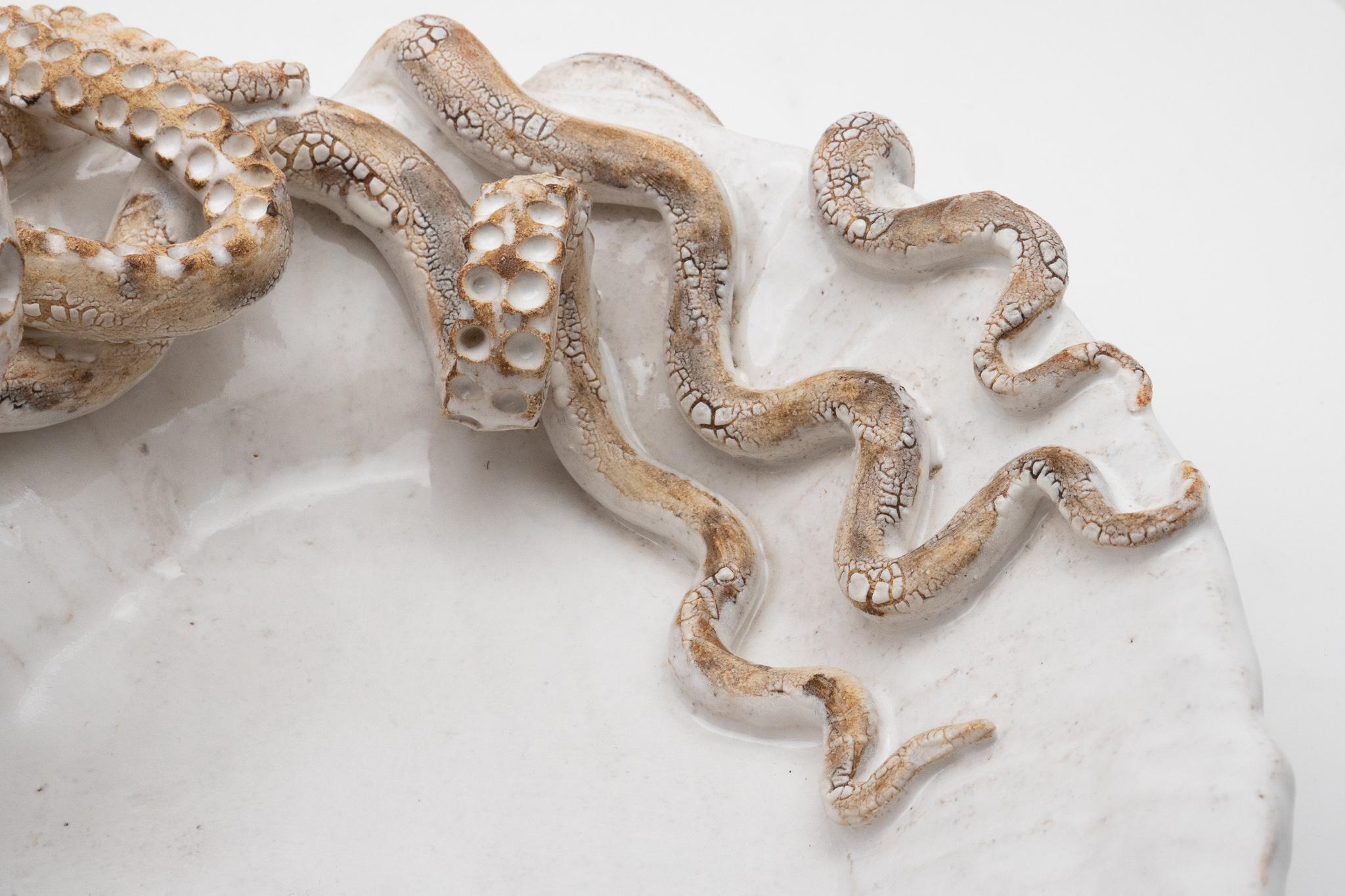 Organic Modern Ceramic Octopus Serving Platter, Handmade in US