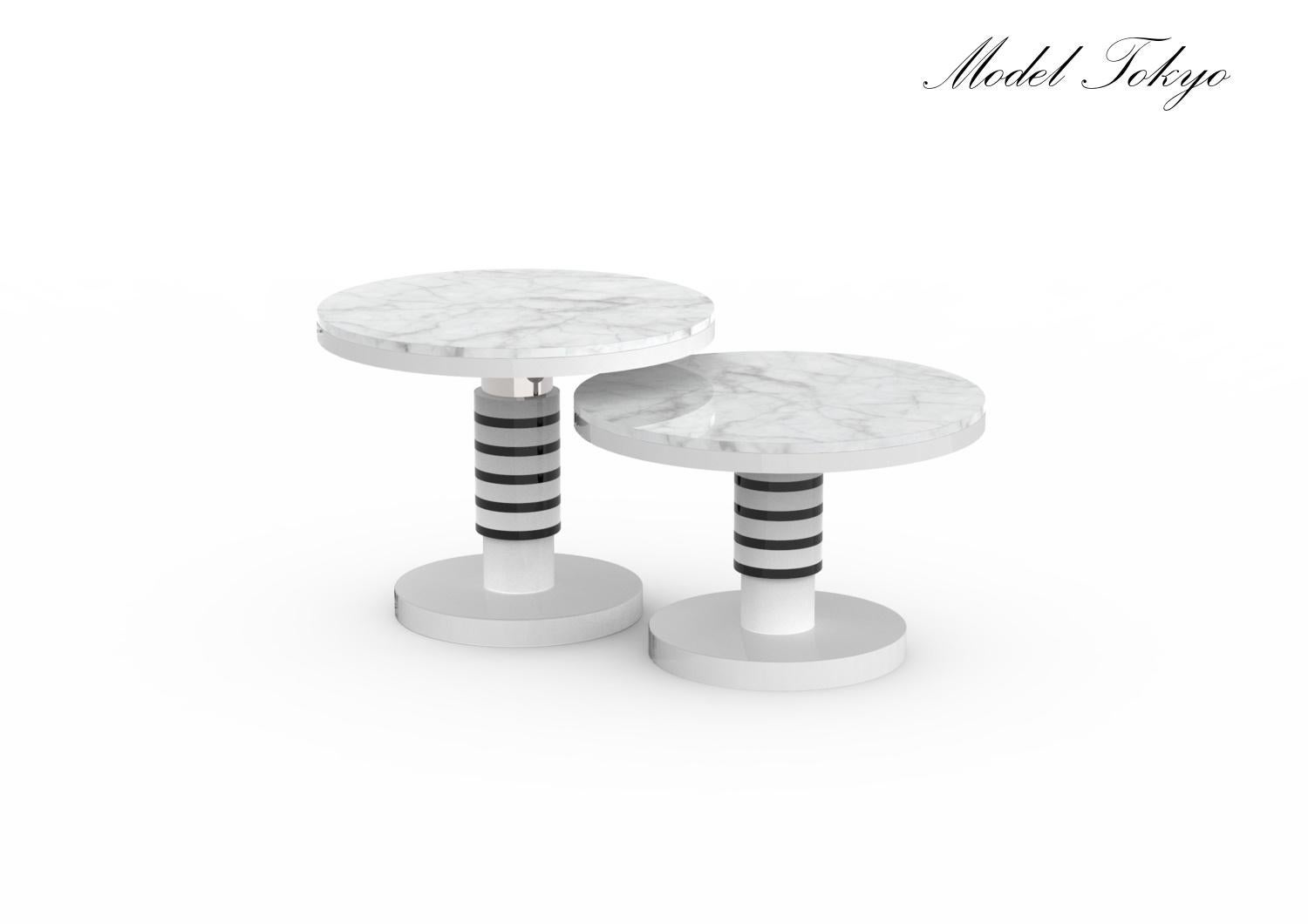 Ceramic coffee table model Tokyo, contemporary design, a lacquered wood under-top and a marble top. Quality of luxury realization, each piece is unique. Manufacturing lead time +/- 3 weeks.
Measures: Small - H 36 cm, D 55 cm
or
Large - H 45 cm, D