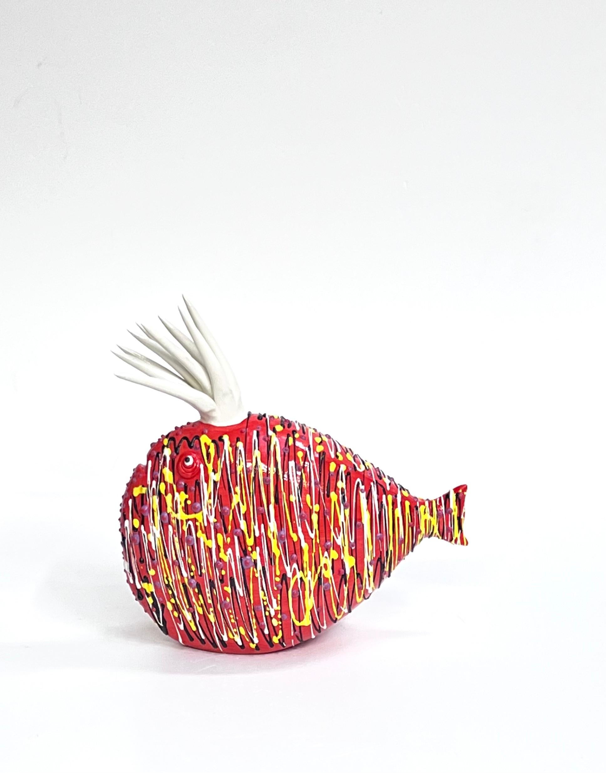 Hand-Crafted Ceramic Orange Fish Handmade in Italy, Choose Your Style! New Creation 2023 For Sale