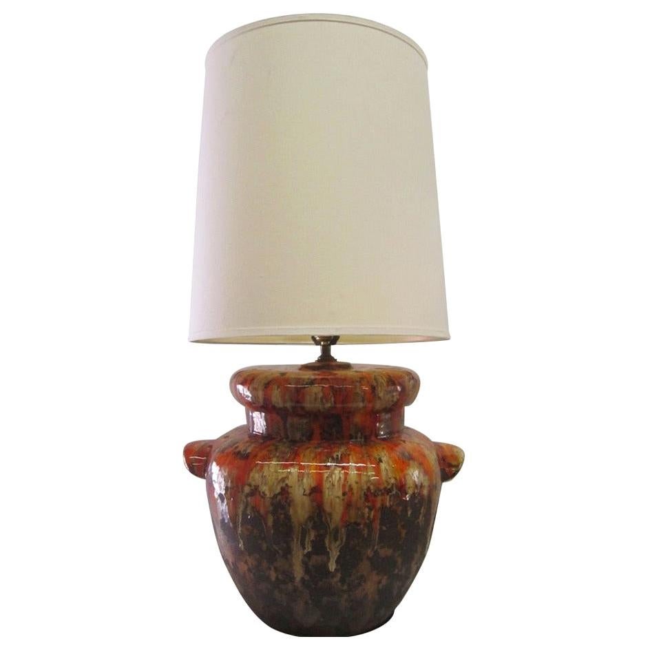 Pair Tangerine Drip Glaze Ceramic and Brass Table Lamps at 1stdibs