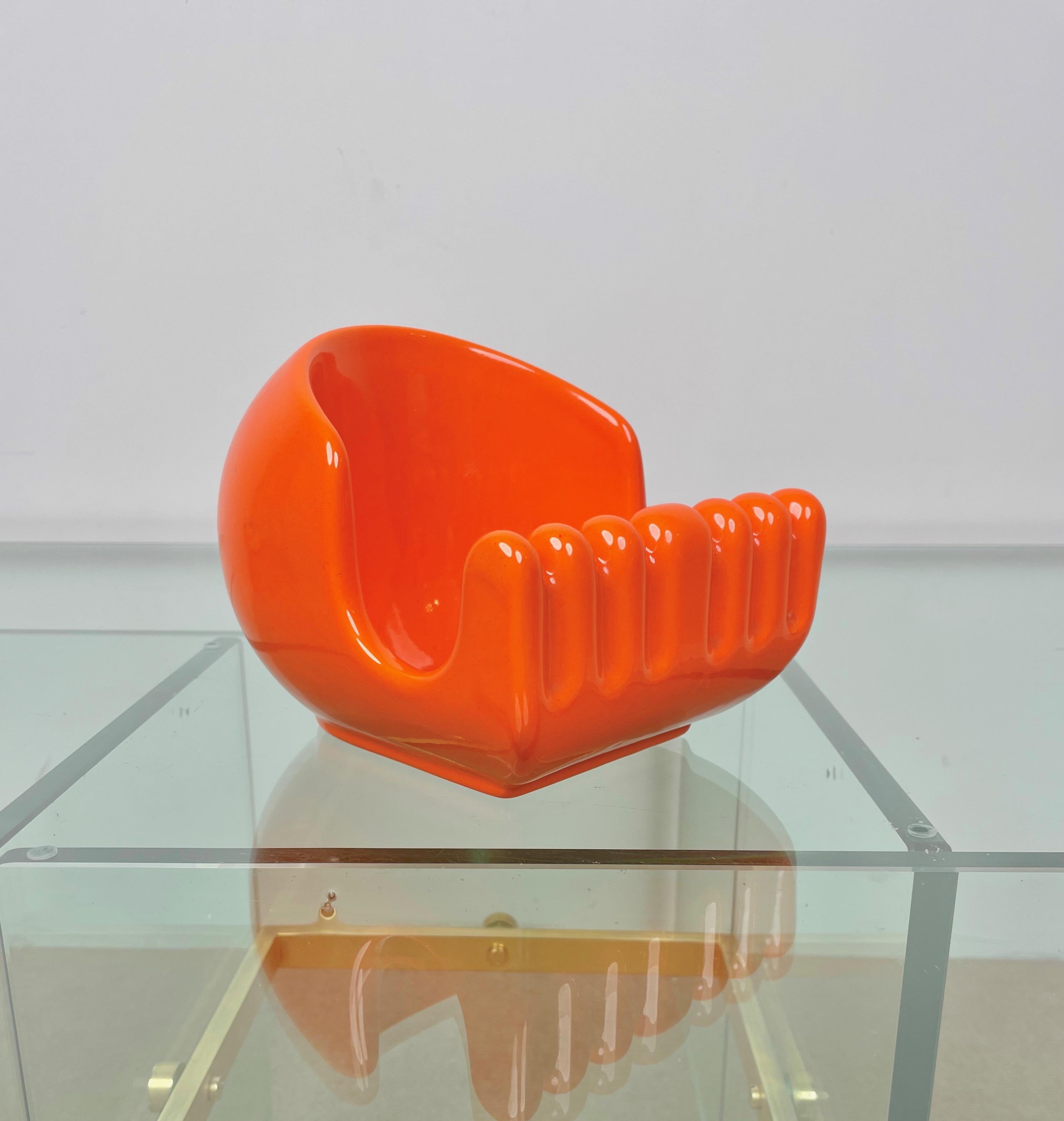 Mid-Century Modern Ceramic Orange Vide Pocket Emptier Enzo Bioli for il Picchio, Italy, 1970s