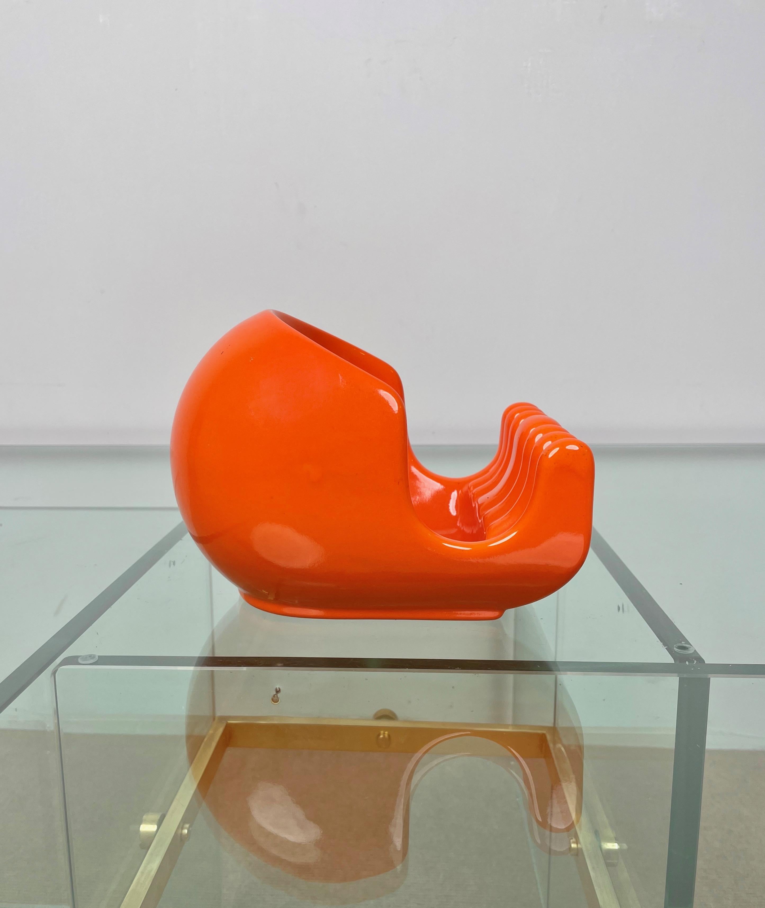 Italian Ceramic Orange Vide Pocket Emptier Enzo Bioli for il Picchio, Italy, 1970s