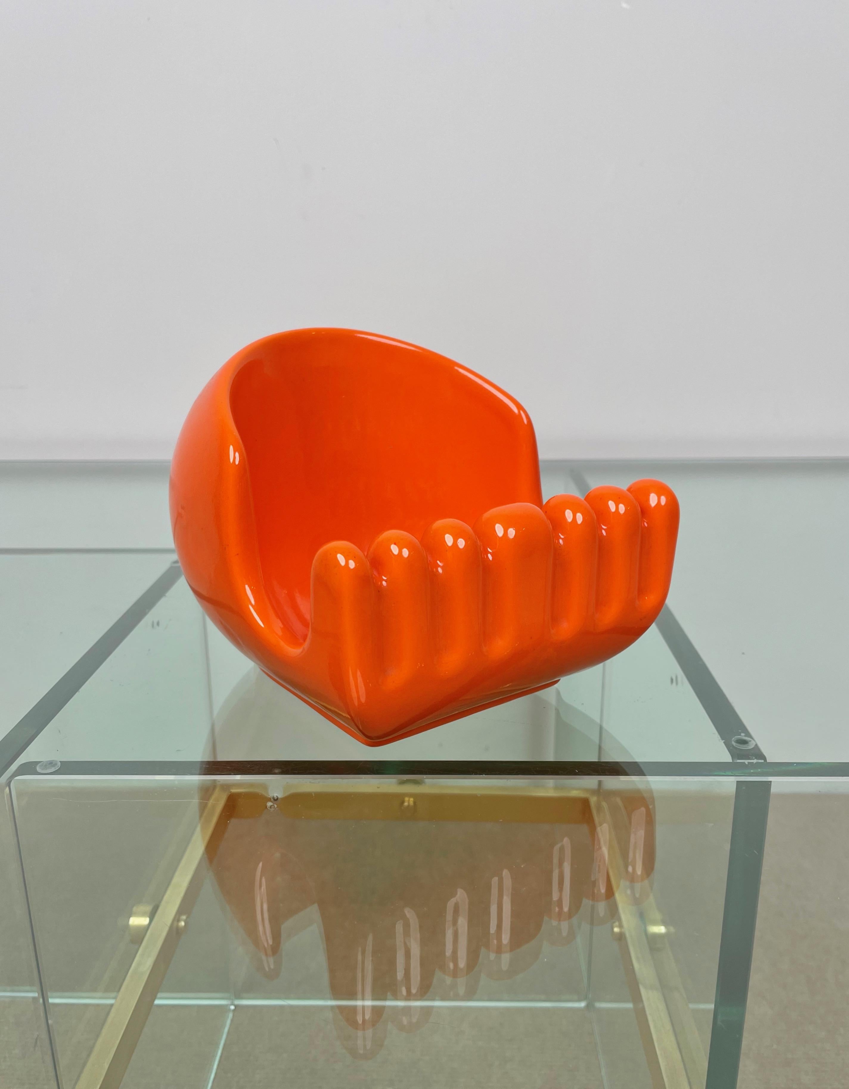 Ceramic Orange Vide Pocket Emptier Enzo Bioli for il Picchio, Italy, 1970s In Good Condition In Rome, IT