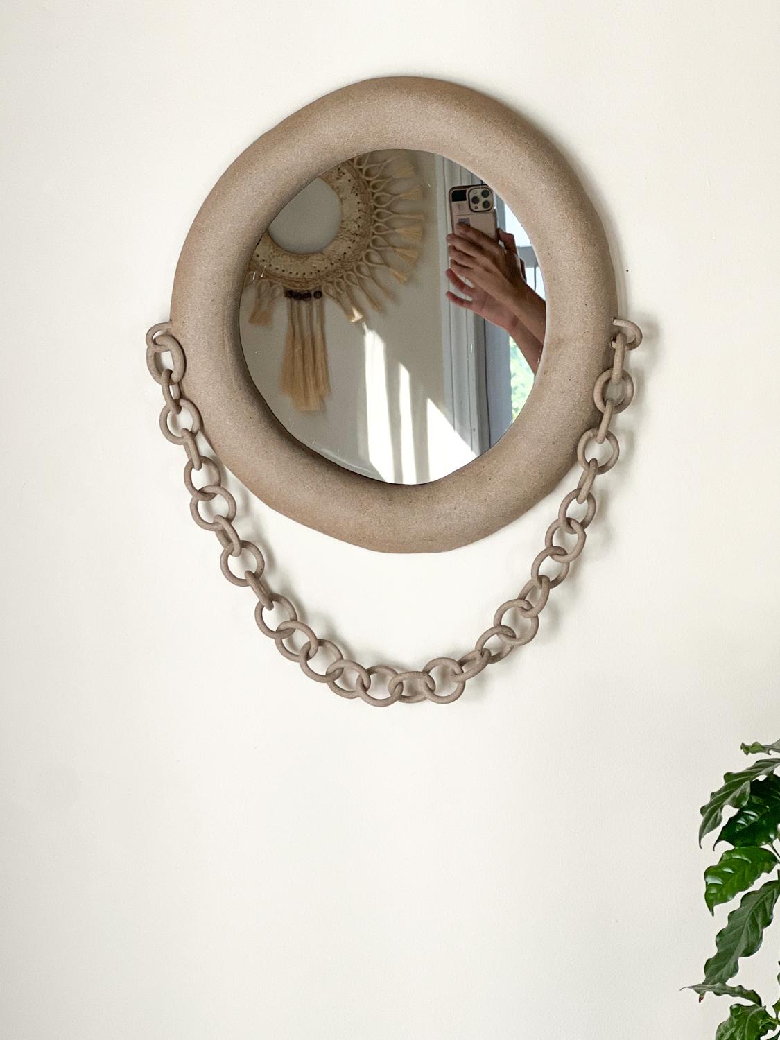 Hand-Crafted Ceramic organic modern mirror For Sale