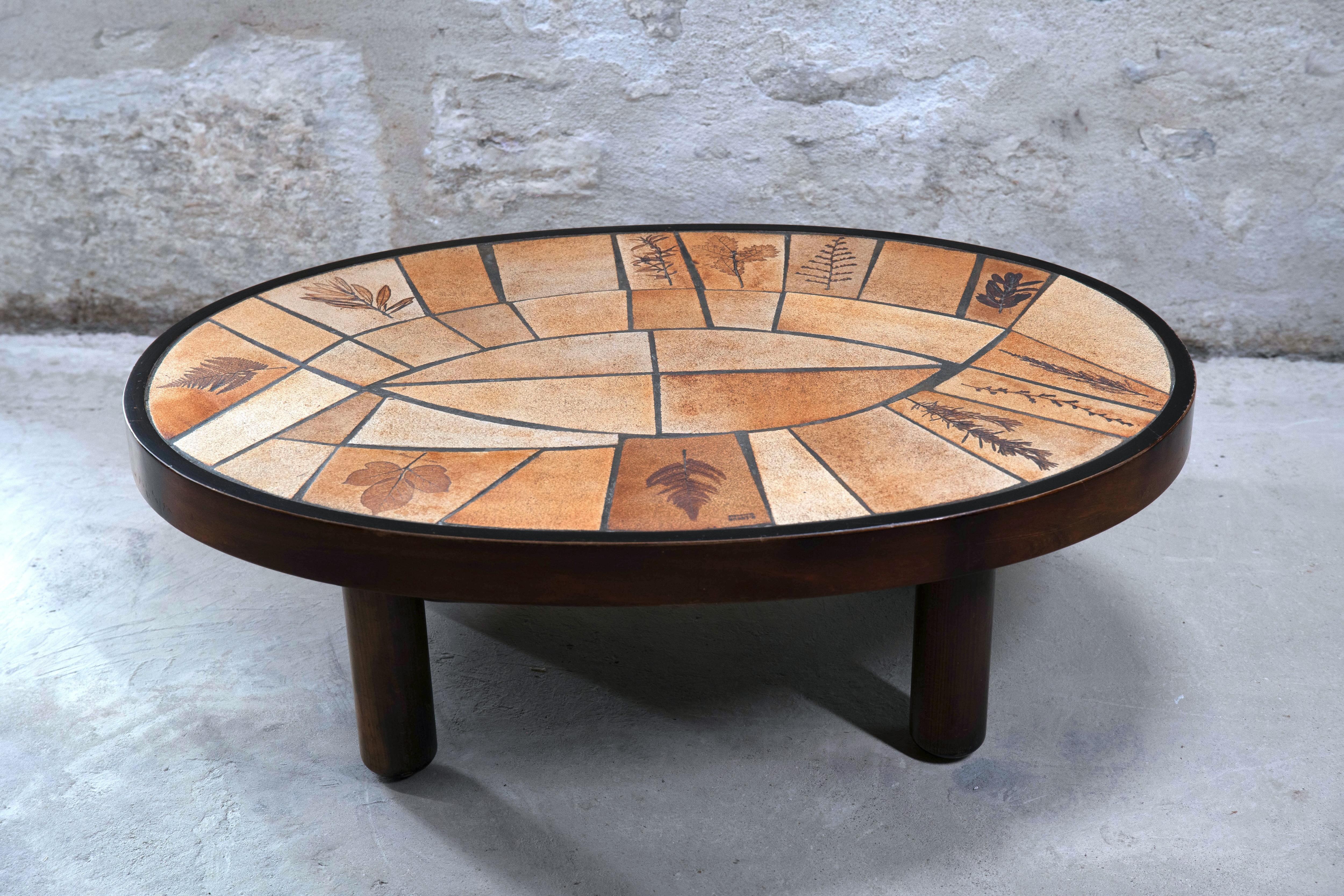 Mid-Century Modern Ceramic Oval Coffee Table by Raymonde Leduc for Vallauris, 1960s For Sale
