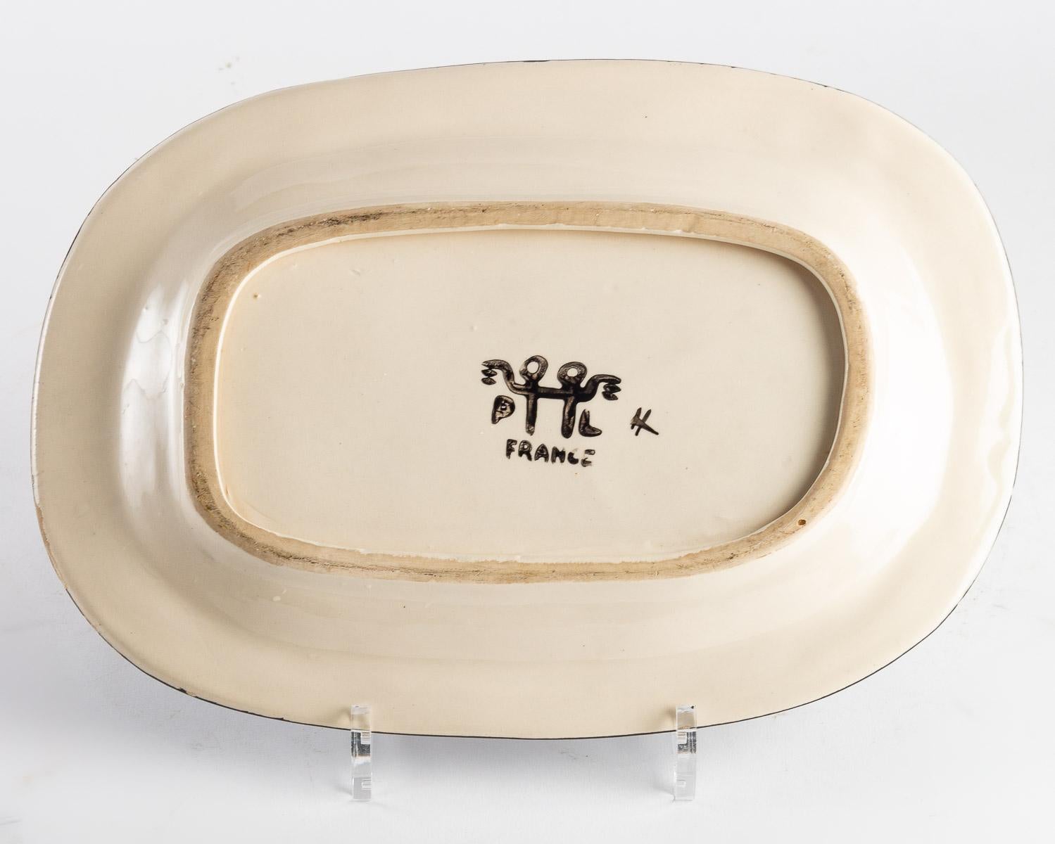 Mid-Century Modern Ceramic Oval Dish with Suns