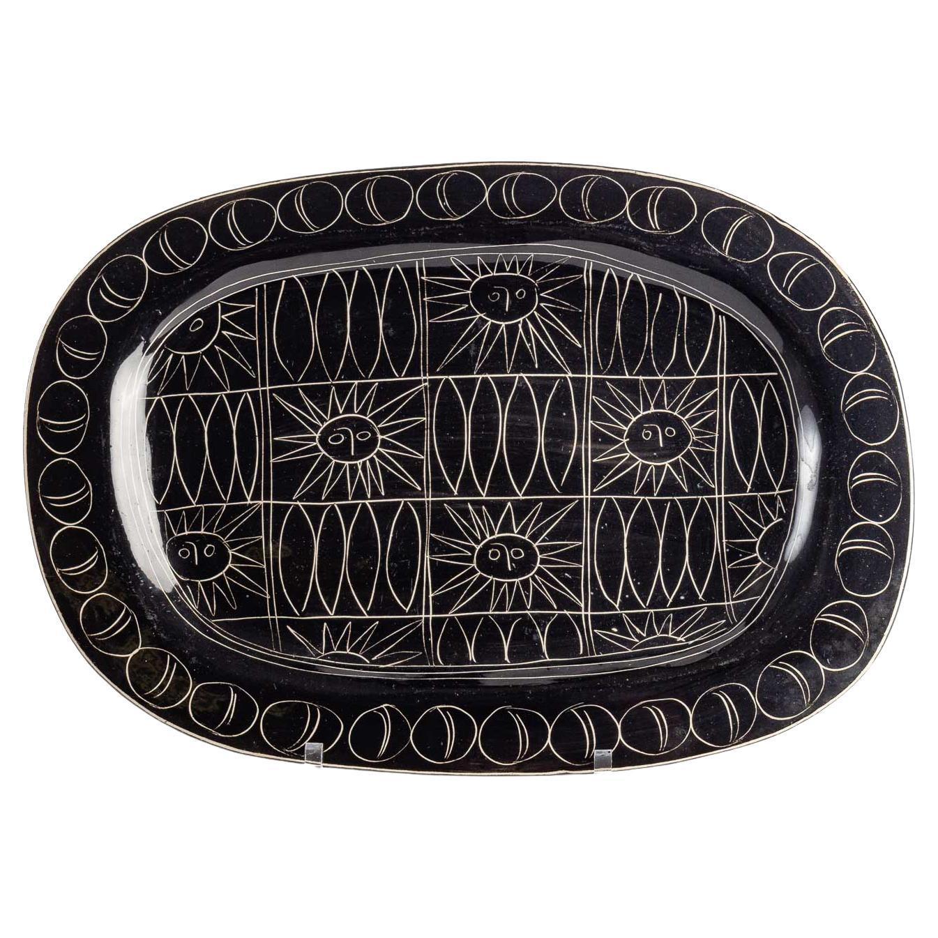 Mid-20th Century Ceramic Oval Dish with Suns