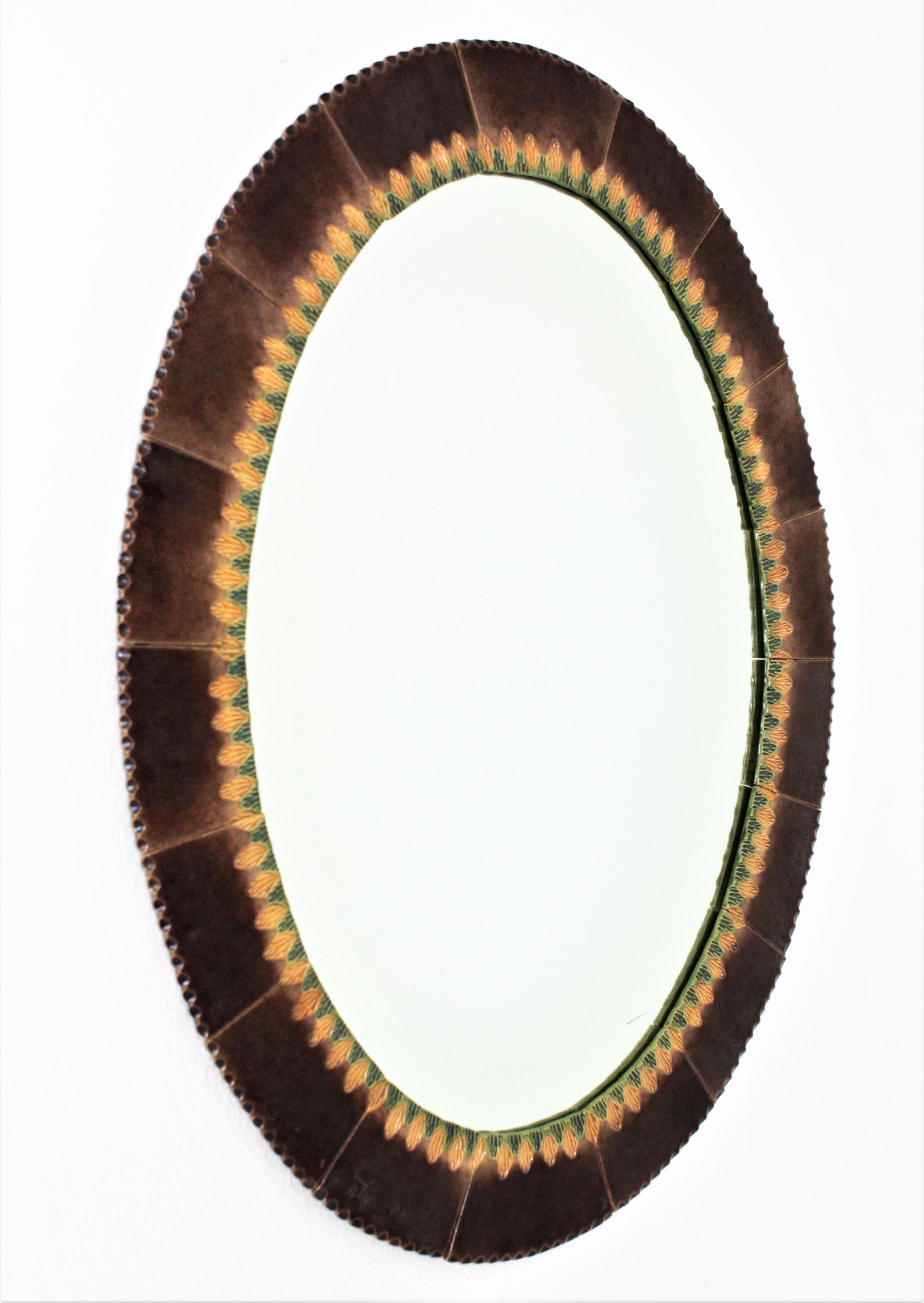 Mid-Century Modern Ceramic Oval Mirror, Spain, 1960s