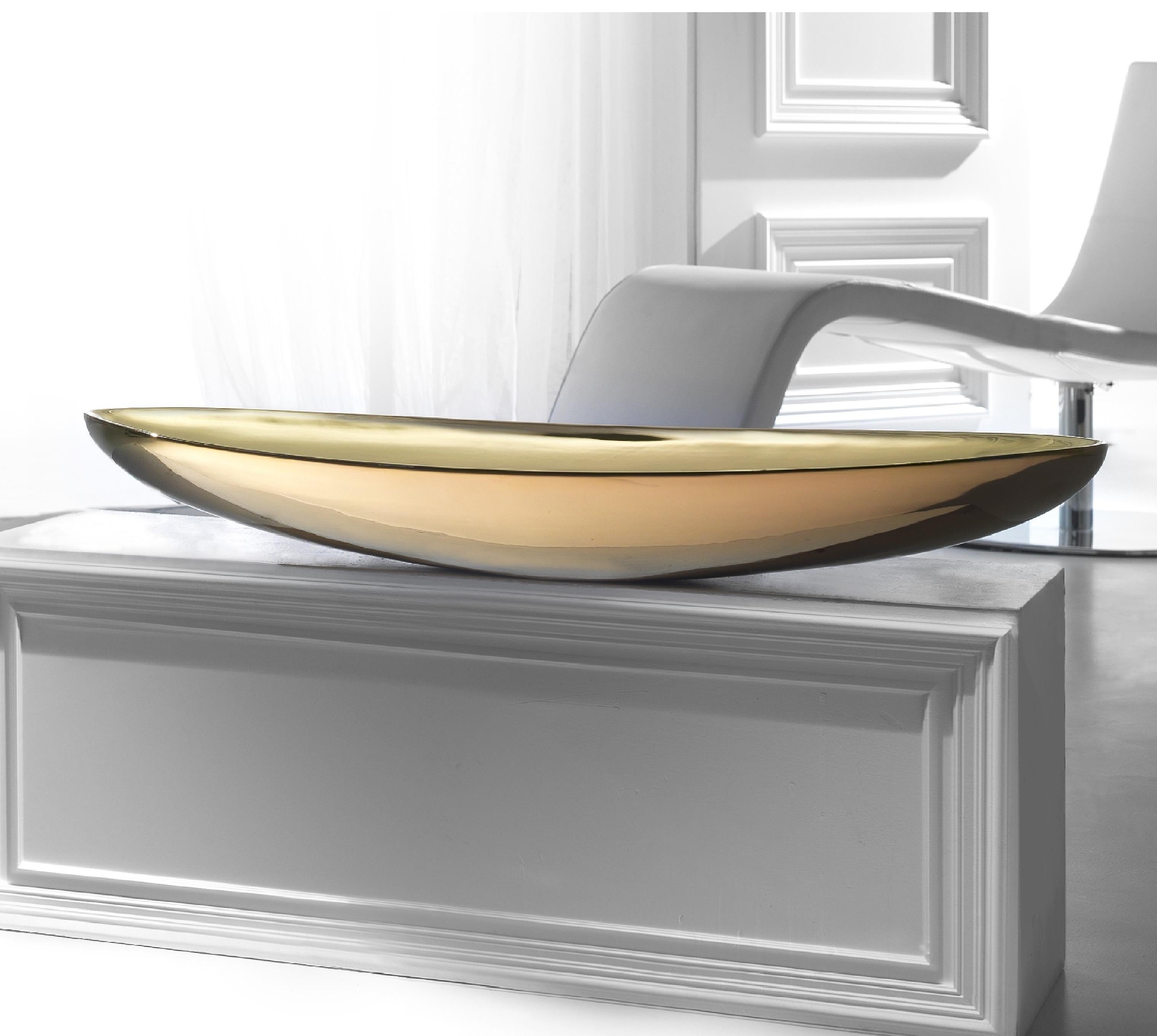 Ovaler Keramikteller „COSMOS“ aus Keramik, handgefertigt in Bronze und 24-karätigem Gold von Gabriella B. (Italienisch) im Angebot