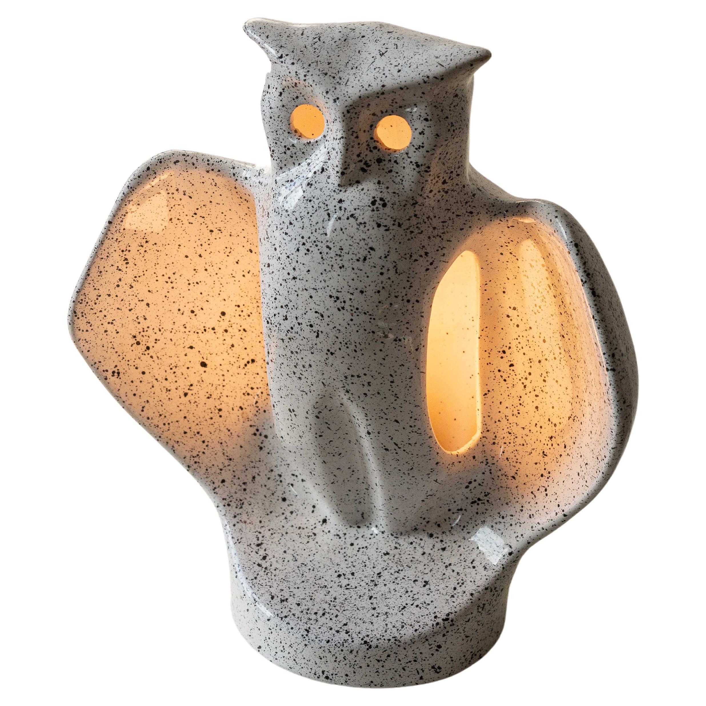 Ceramic Owl Lamp, Zoomorphic Mid-Century Modern, Circa 1970.