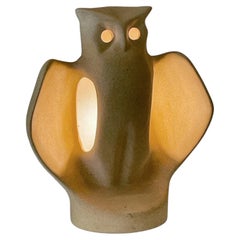 Ceramic Owl Table Lamp, French Studio Design, 1980s, Sculptural Form