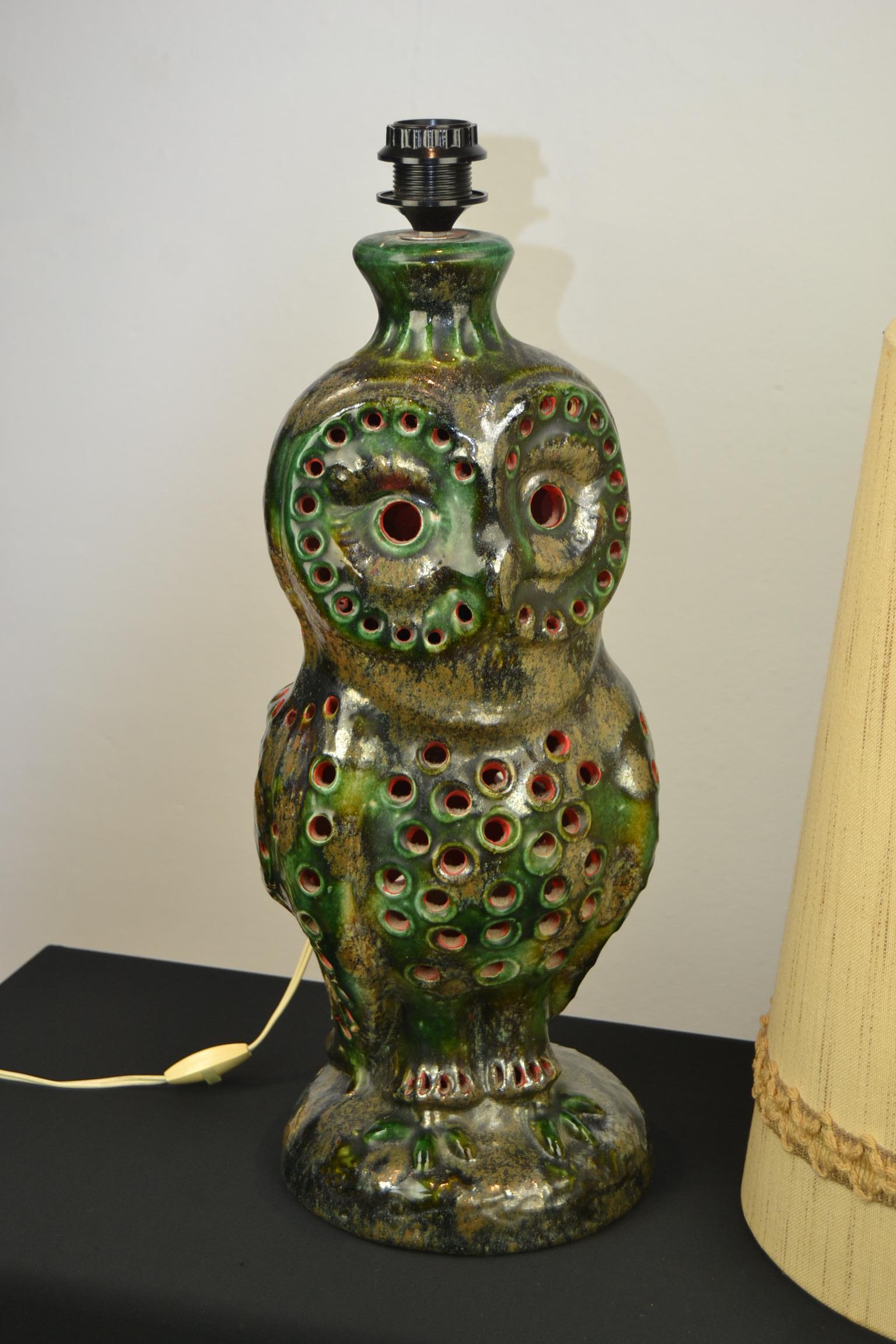Ceramic Owl Table Lamp with Original Shade, Germany, 1970s 8