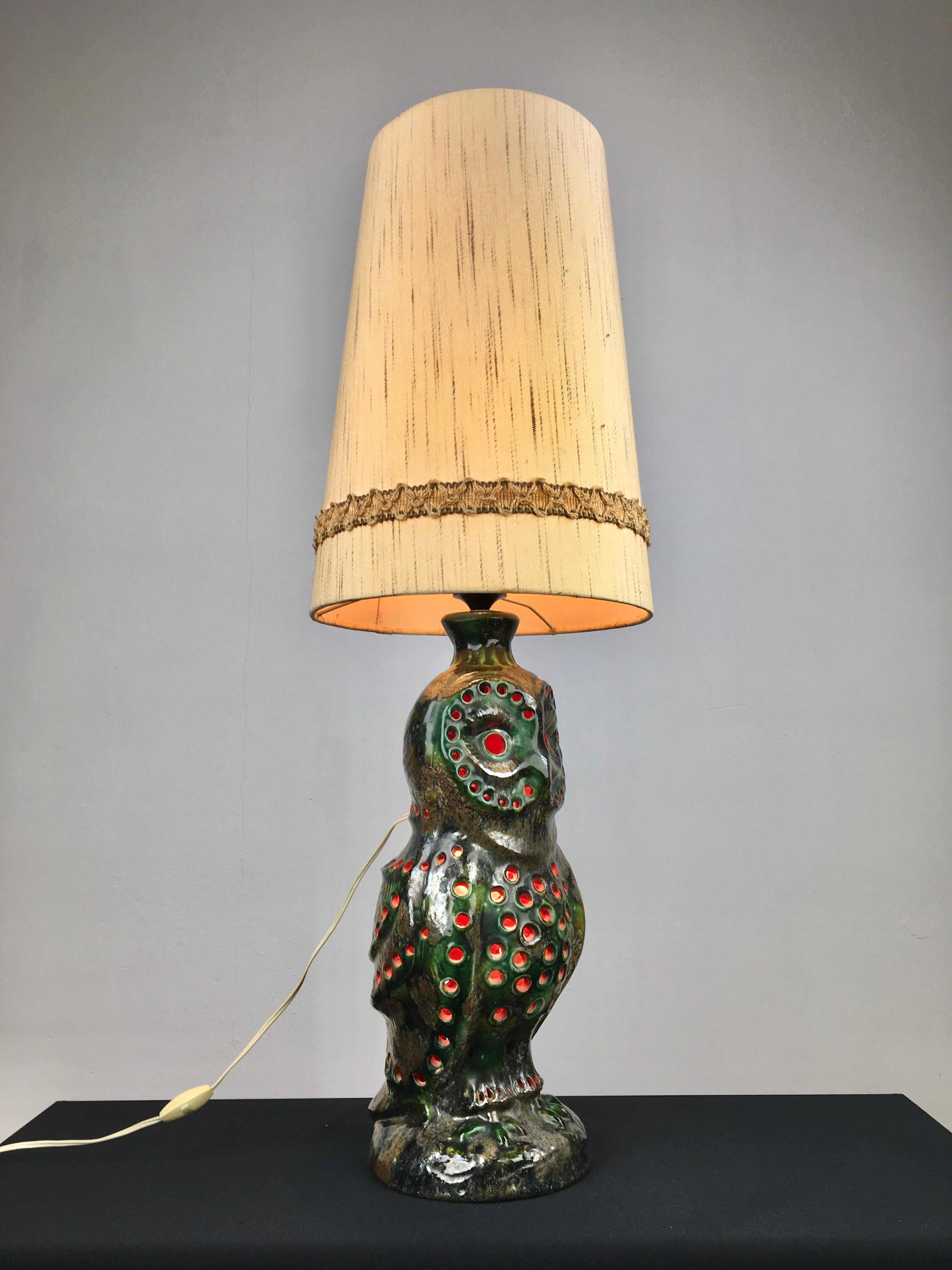 Ceramic Owl Table Lamp with Original Shade, Germany, 1970s 12