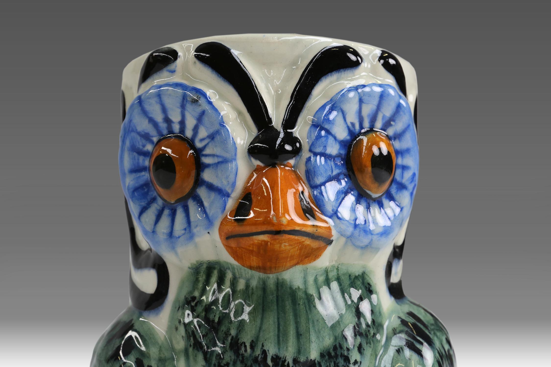 Belgian Ceramic Owl Umbrella Stand, Ca.1970