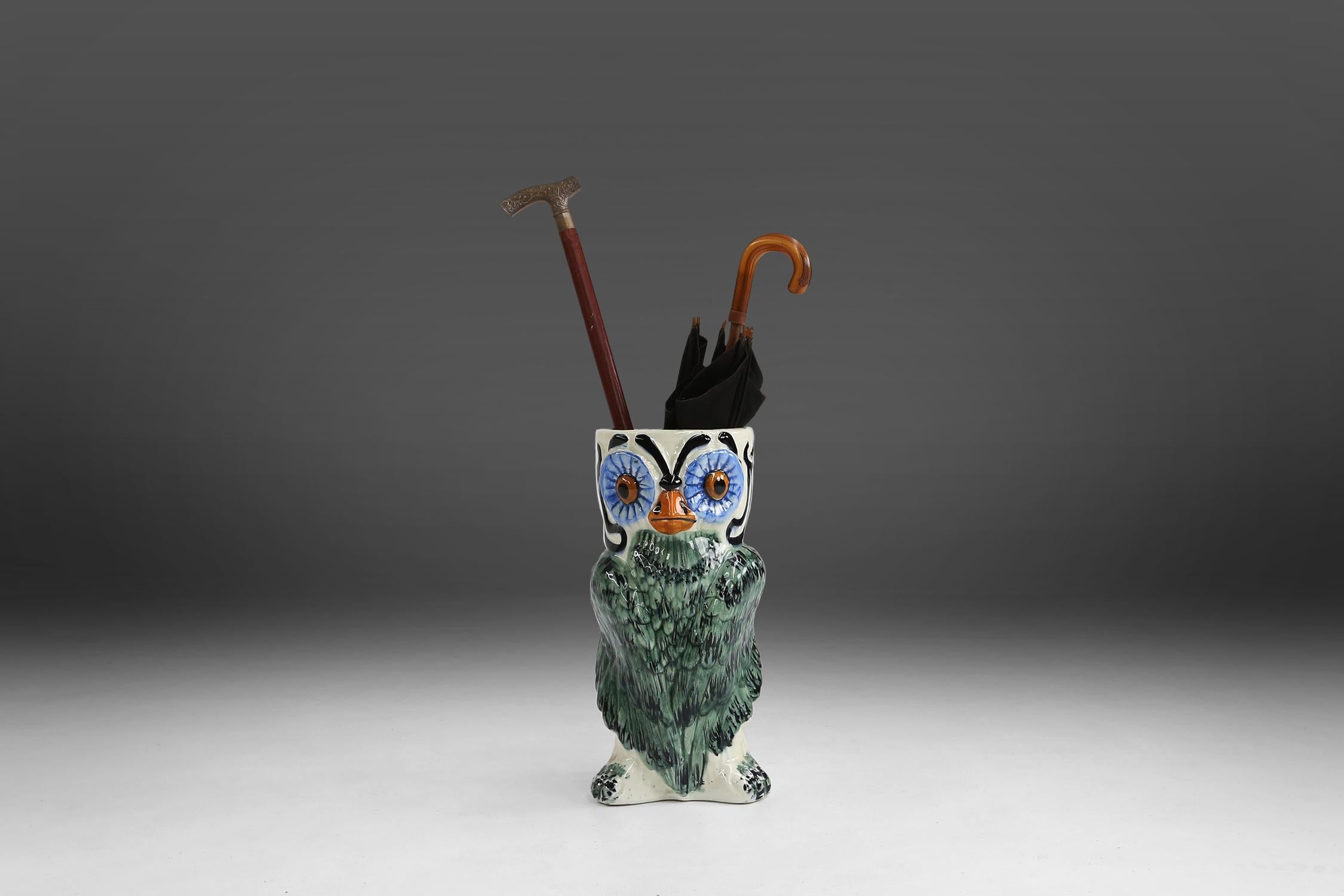 Ceramic Owl Umbrella Stand, Ca.1970 2