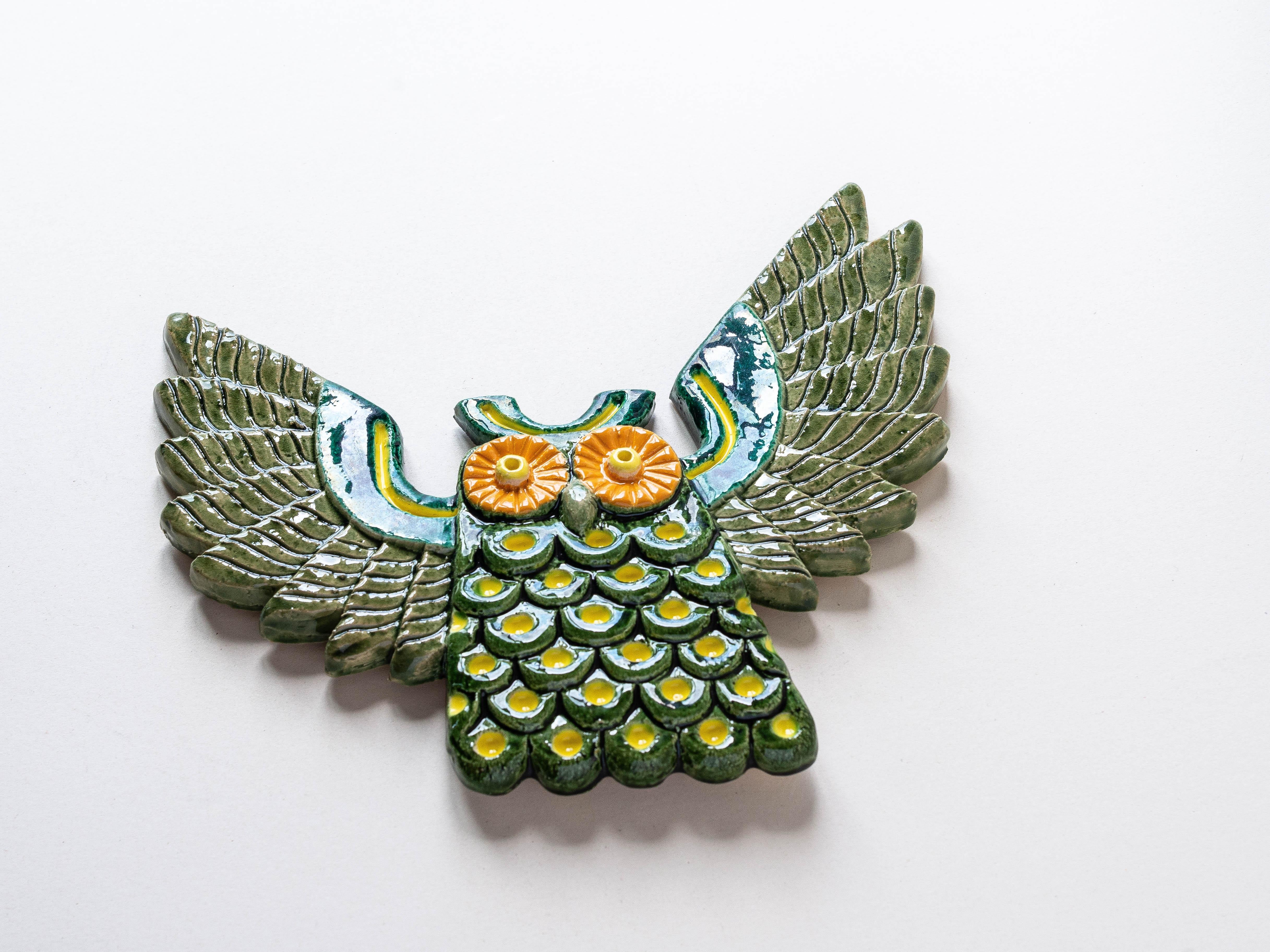 20th Century Ceramic Owl Wall-Mounted Sculpture, Mid-Century Modern from France
