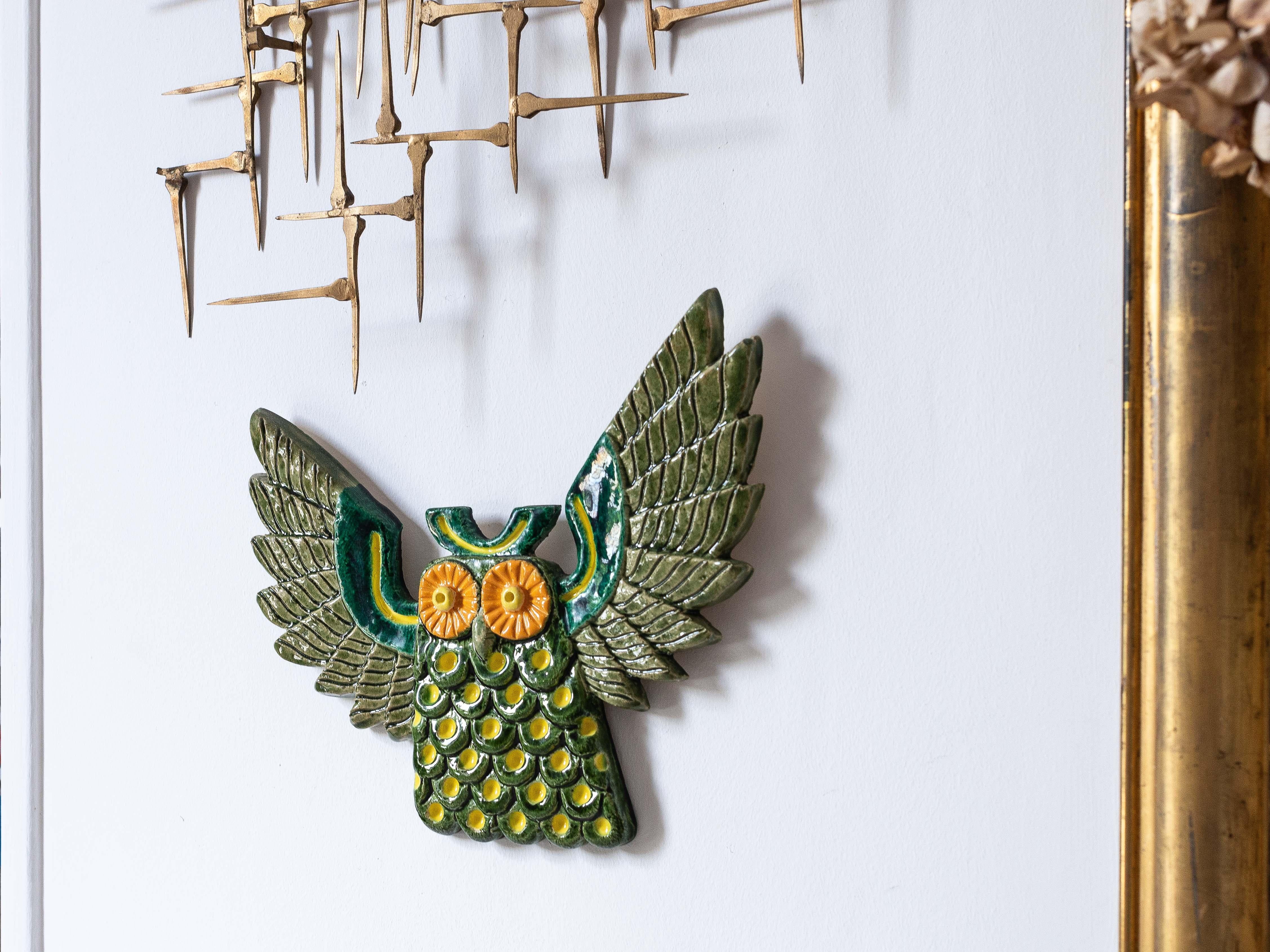 Ceramic Owl Wall-Mounted Sculpture, Mid-Century Modern from France 2