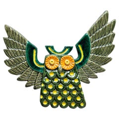 Ceramic Owl Wall-Mounted Sculpture, Mid-Century Modern from France