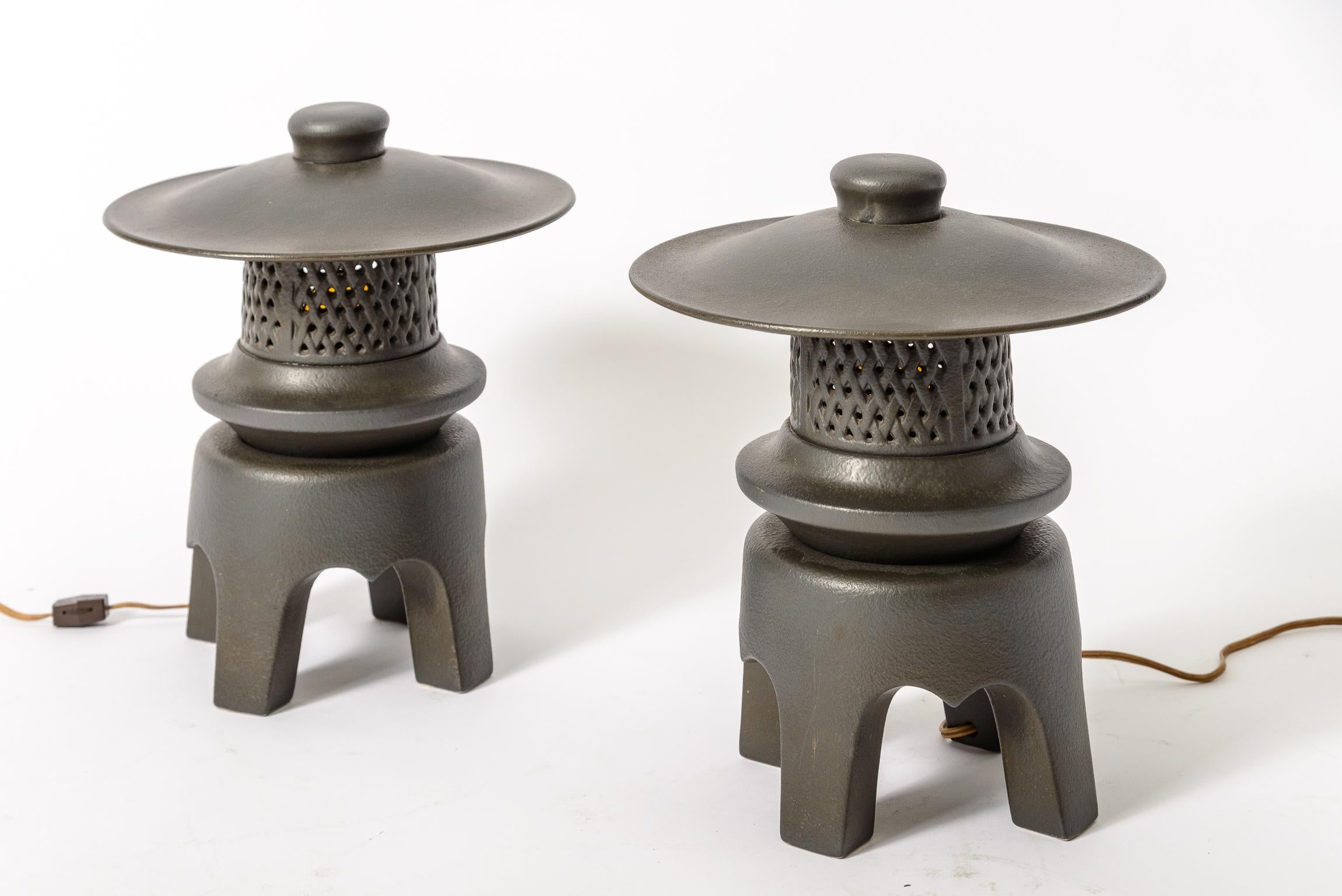 North American Ceramic Pagoda Lamps For Sale
