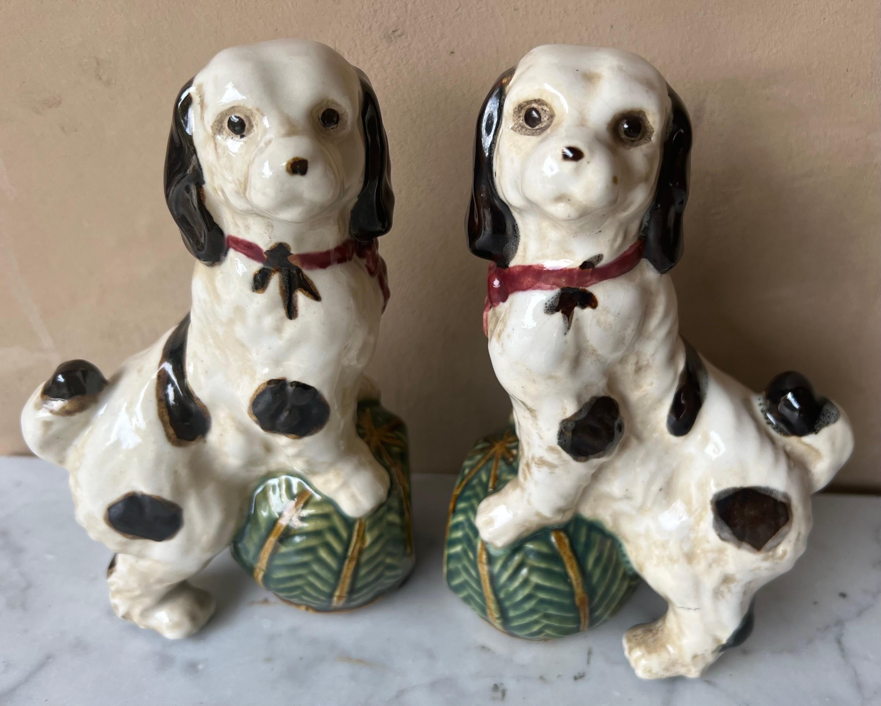 Ceramic Painted English Cavalier Dog Bookends - a Pair, C. 1940s 1