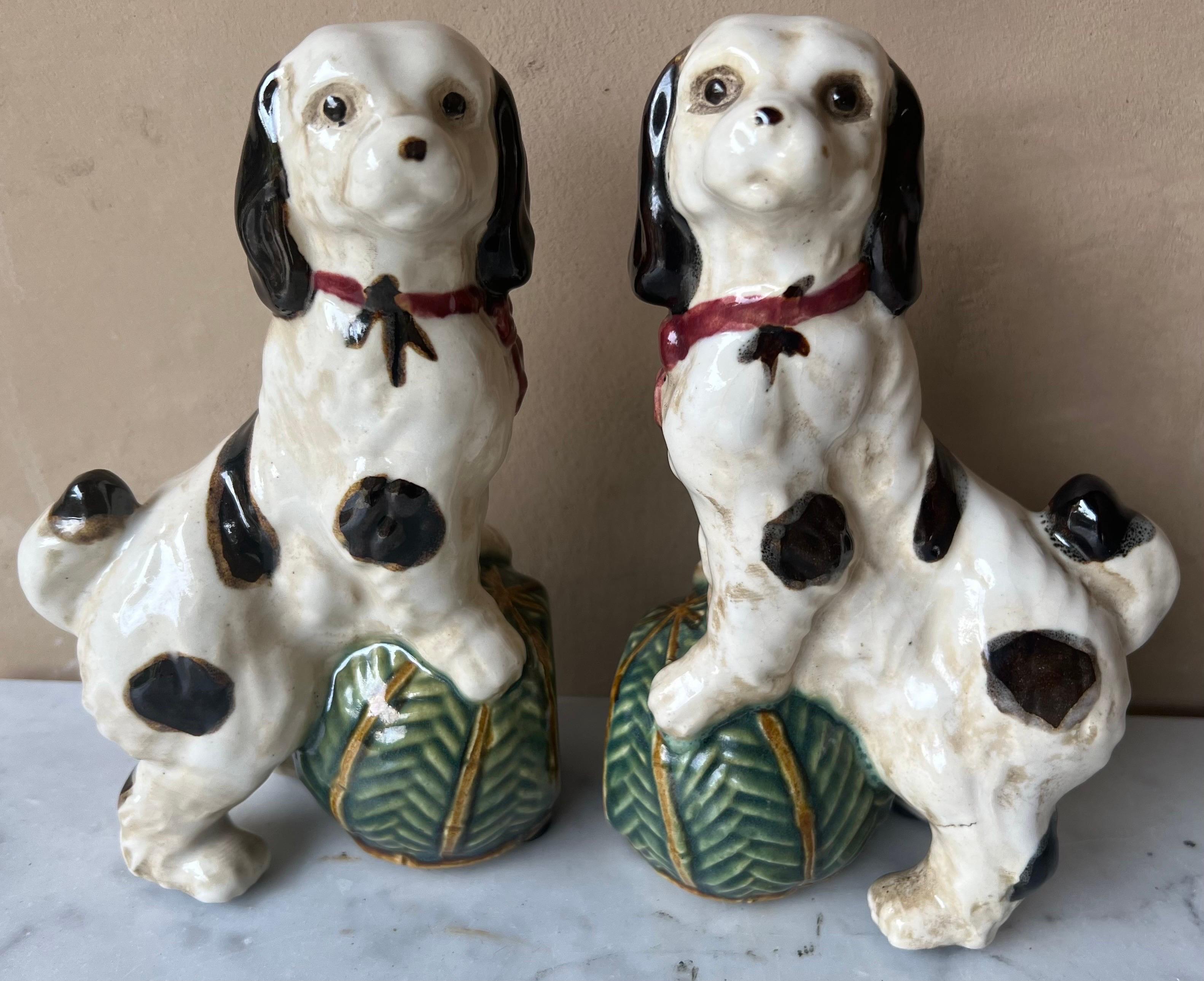 Ceramic Painted English Cavalier Dog Bookends - a Pair, C. 1940s 2