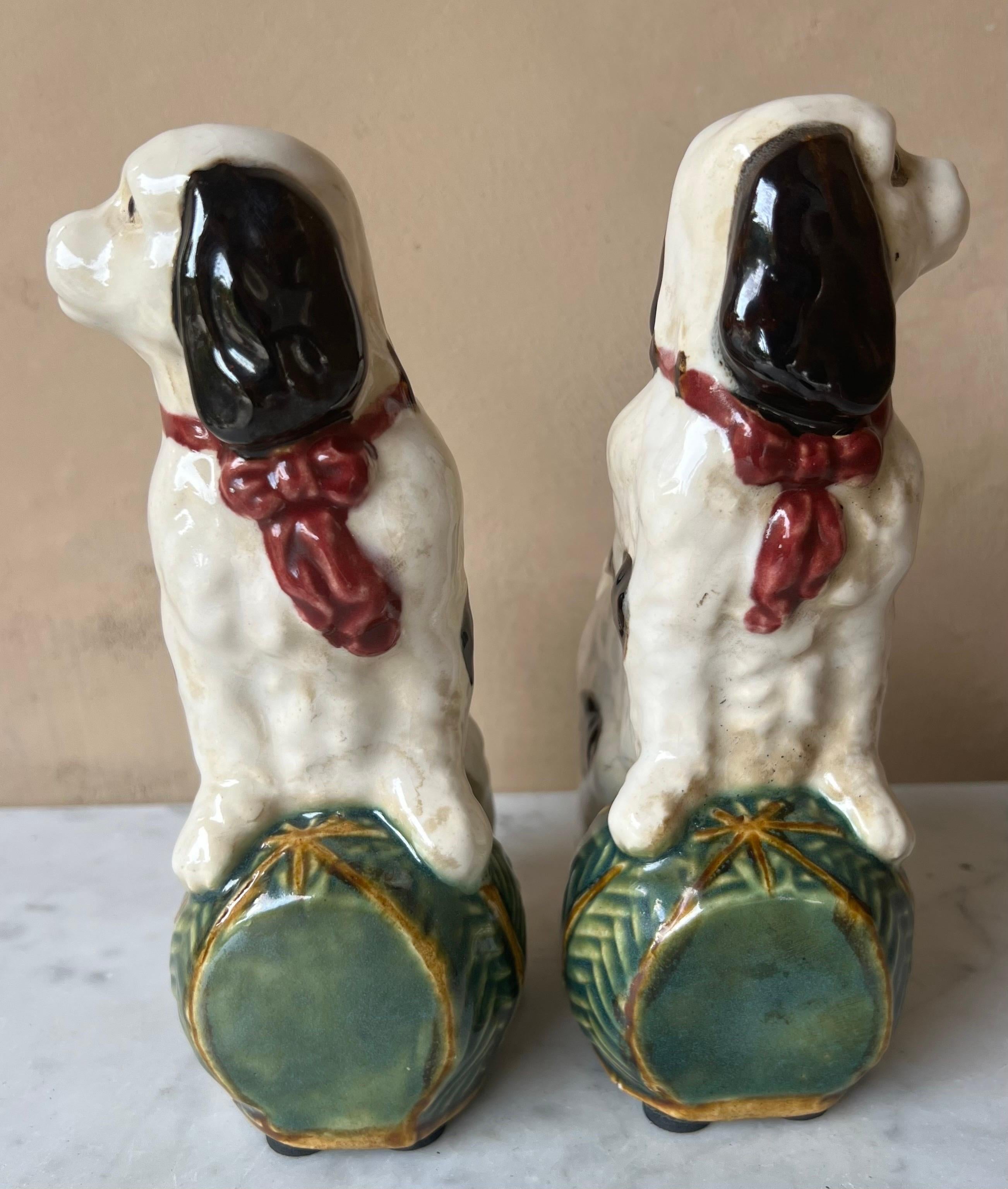 Ceramic Painted English Cavalier Dog Bookends - a Pair, C. 1940s In Good Condition In Ross, CA