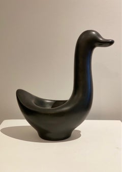 Keramisches Paar schwarzer und weißer Schwäne von André Baud, Vallauris, 1950er Jahre