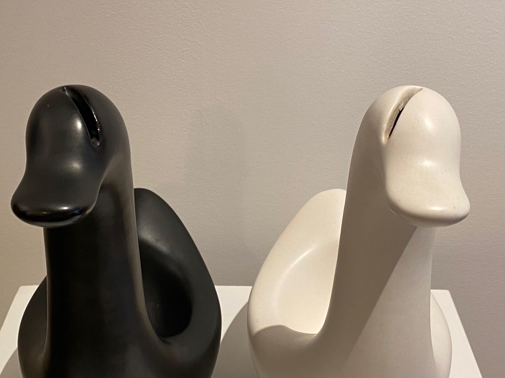 Mid-20th Century Ceramic Pair of Black and White Swans by André Baud, Vallauris, 1950s For Sale