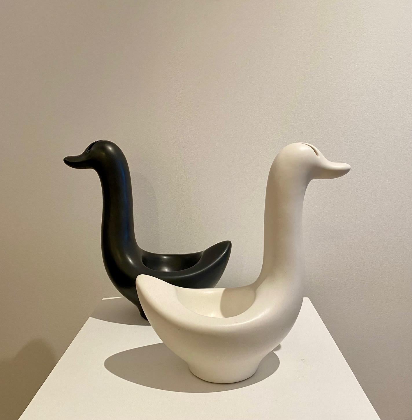 Ceramic Pair of Black and White Swans by André Baud, Vallauris, 1950s For Sale 1