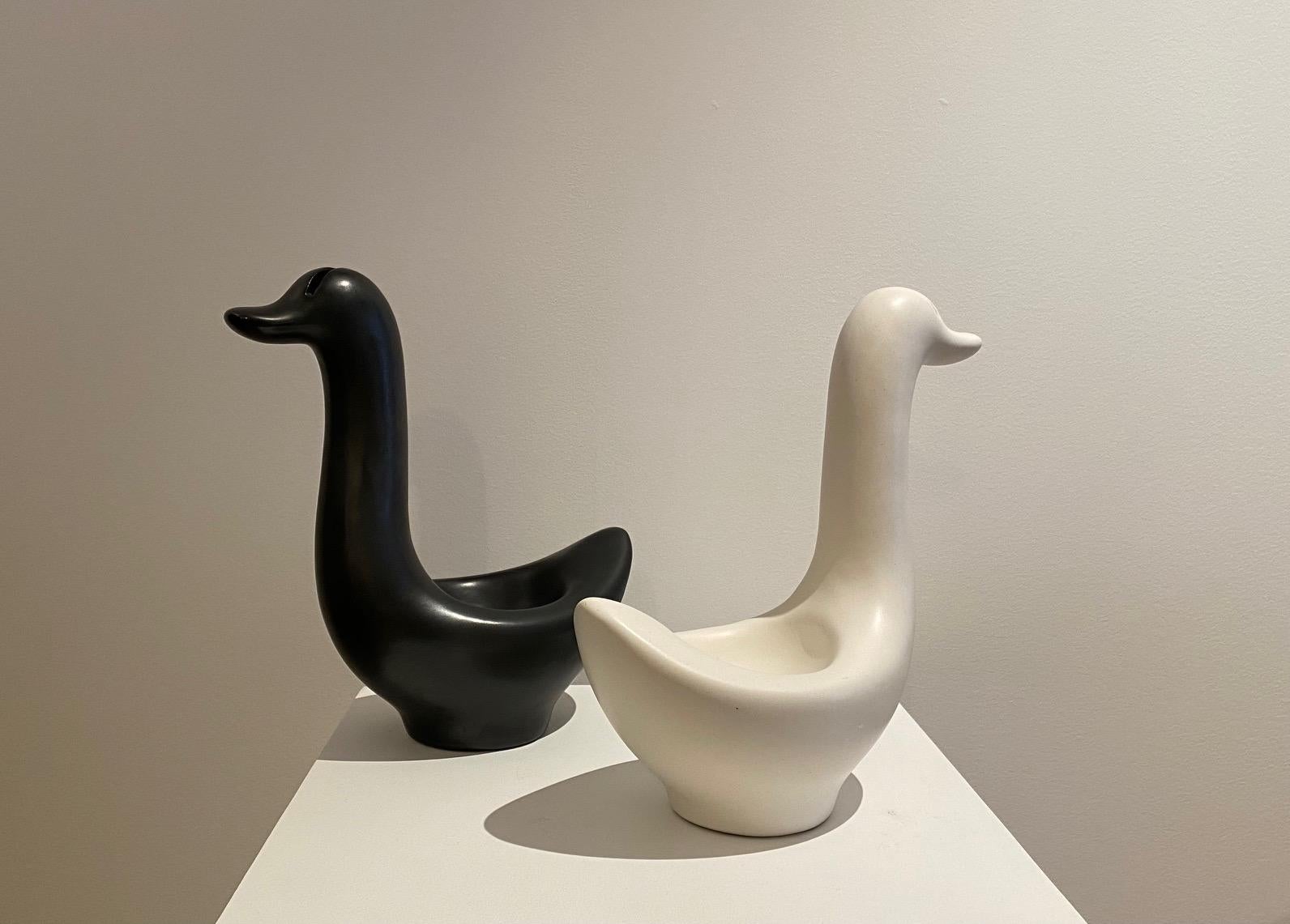 Ceramic Pair of Black and White Swans by André Baud, Vallauris, 1950s For Sale 2