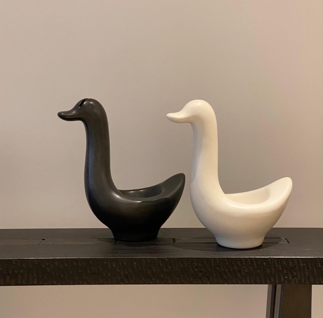 Ceramic Pair of Black and White Swans by André Baud, Vallauris, 1950s For Sale 3