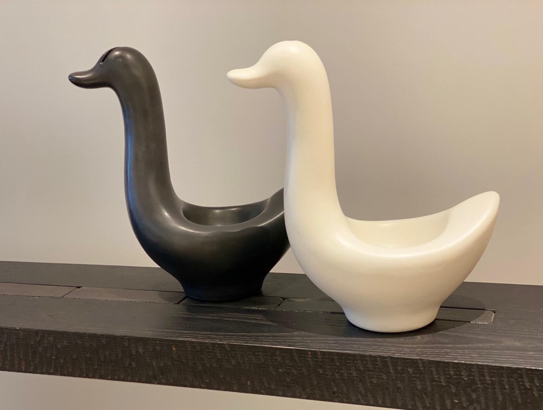 Ceramic Pair of Black and White Swans by André Baud, Vallauris, 1950s For Sale 4