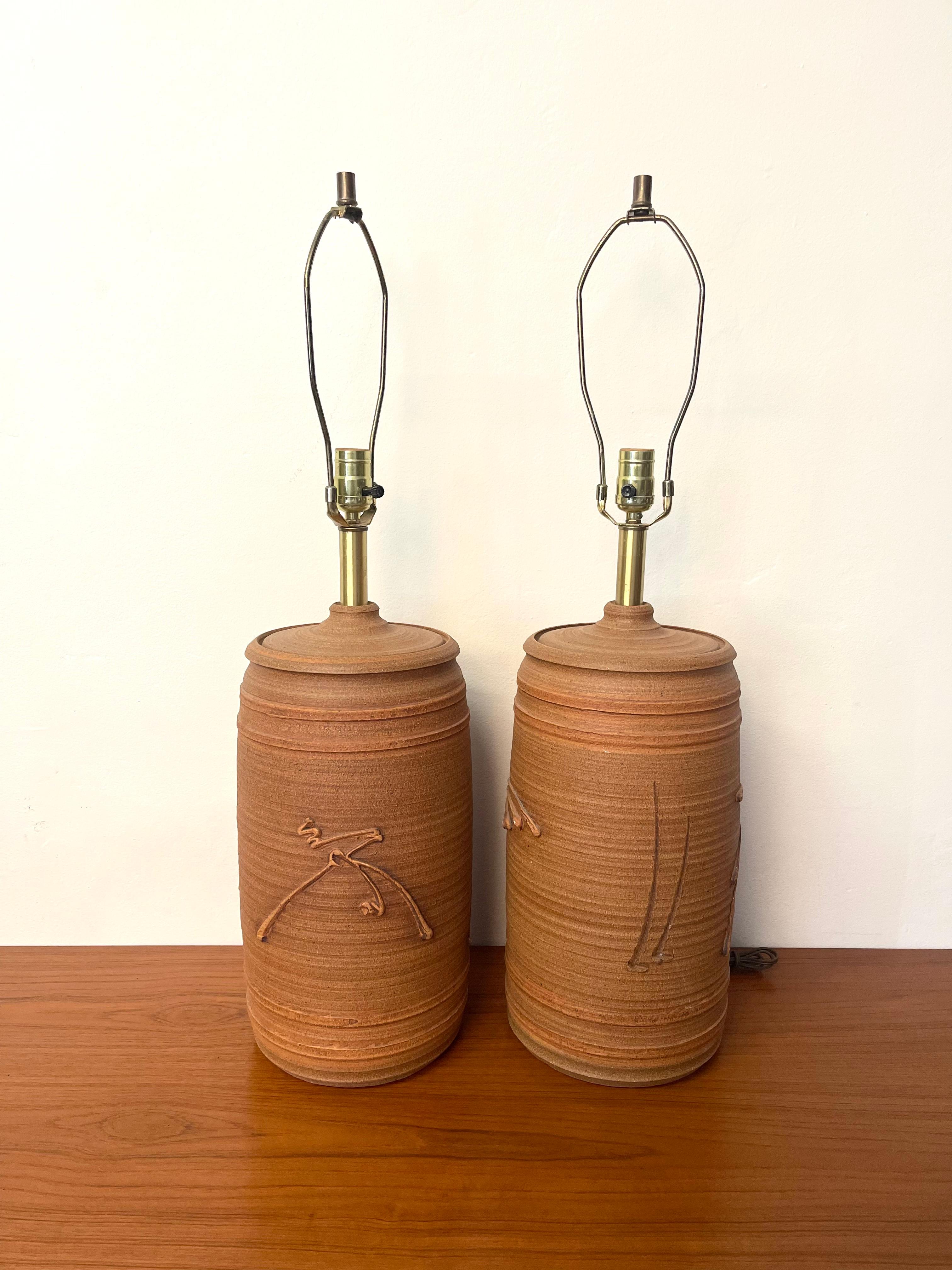 American Ceramic Pair of Lamps by Bob Kinzie For Sale