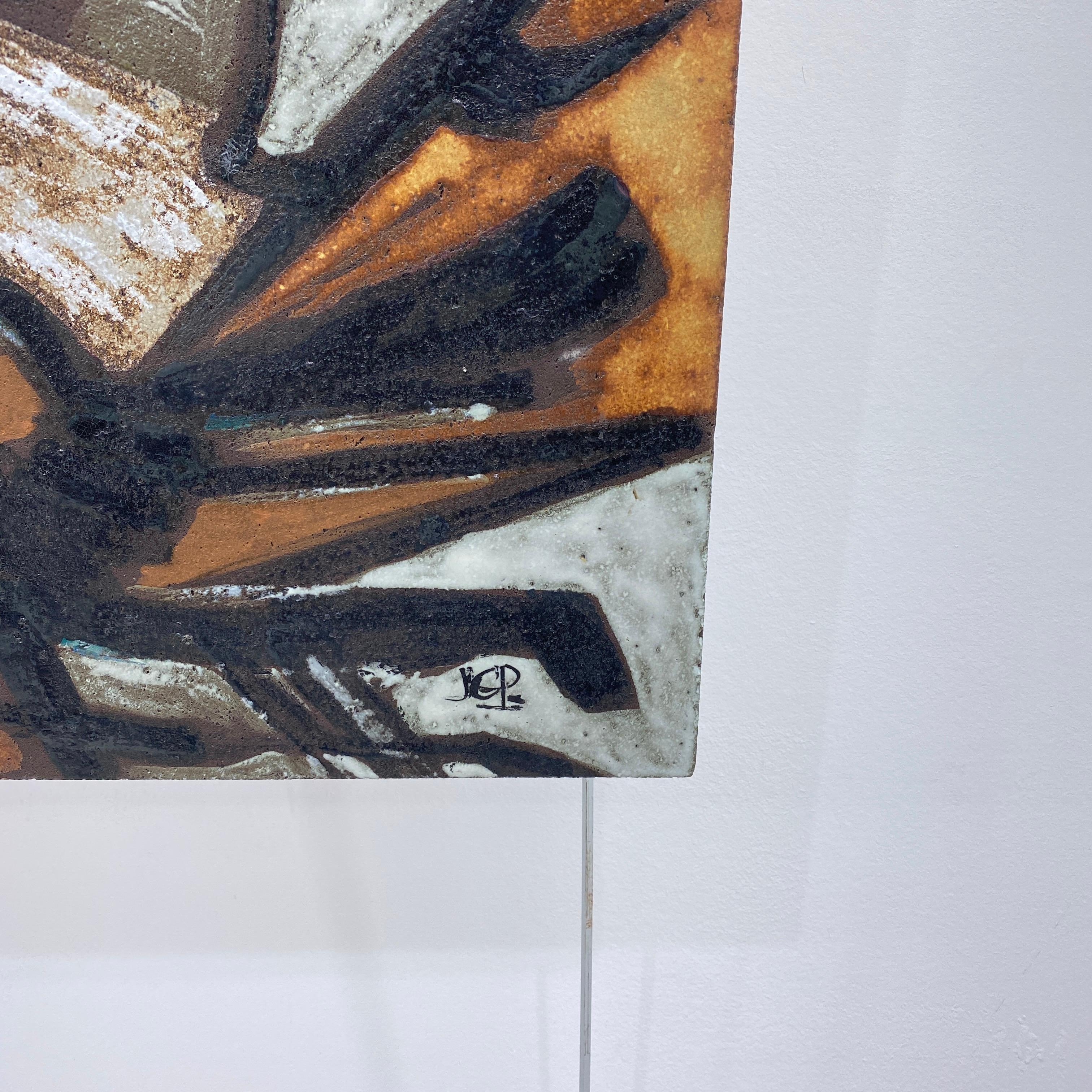 Keramiktafel auf Lava, Wanddekoration, Vallauris 1960, Abstraktes Thema, 1960 im Angebot 4