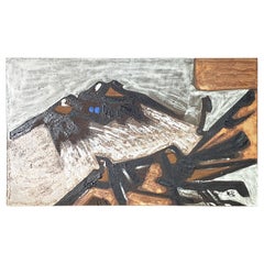 Retro Ceramic Panel on Lava, Wall Decoration, Vallauris 1960, Abstract Subject, 1960