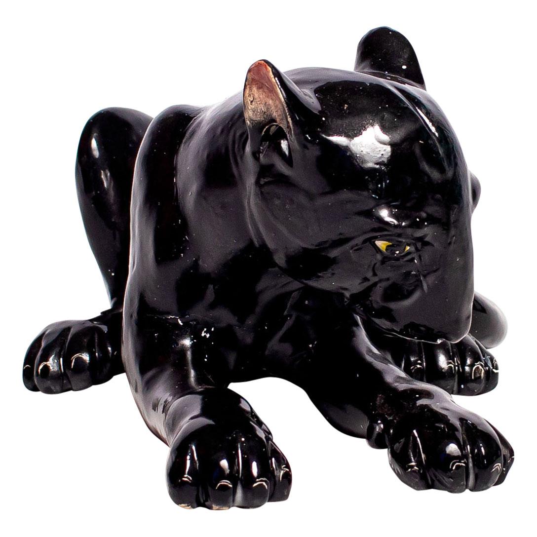Fired Ceramic  Panther Sculpture , hand made in South Africa For Sale