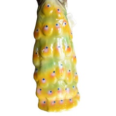 Ceramic Peacock Bird Sculpture with Flowers in Blue, Yellow and Green