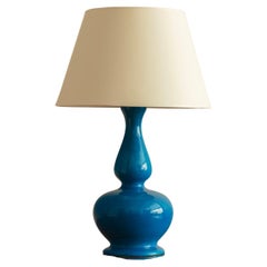 Ceramic Peacock Blue Crackle Glazed Table Lamp, French, 1950s