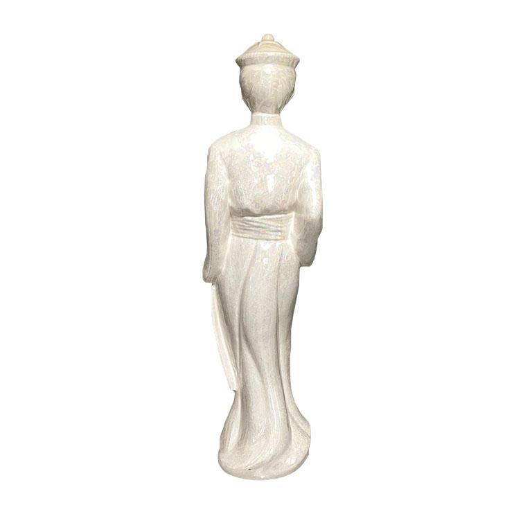 American Ceramic Pearlized Glaze Chinoiserie Statues, a Set of 2 For Sale