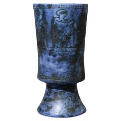 Vintage Ceramic pedestal vase with mythological decoration by J.Blin, France circa 1950 