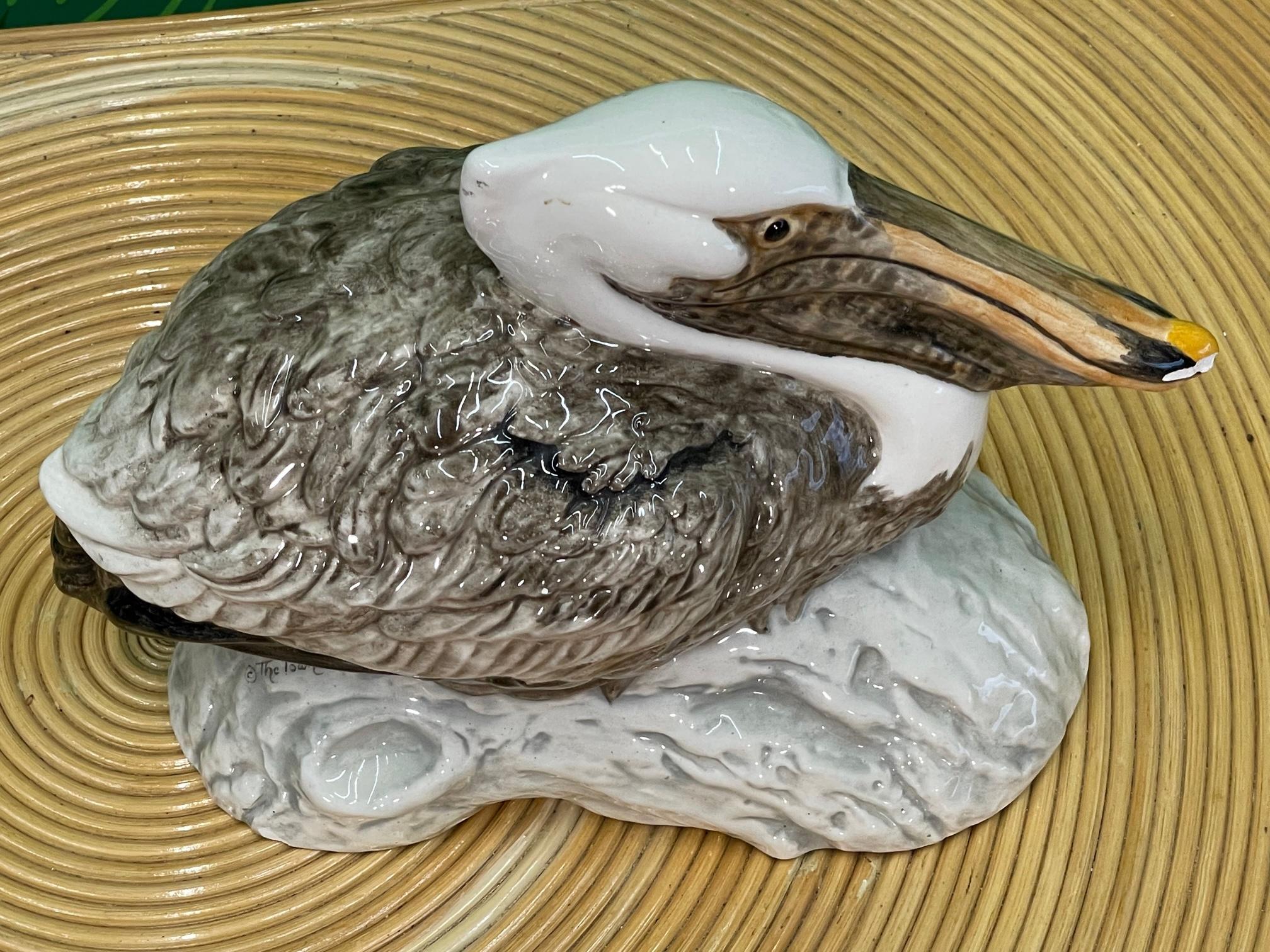 Hollywood Regency Ceramic Pelican Figurine For Sale