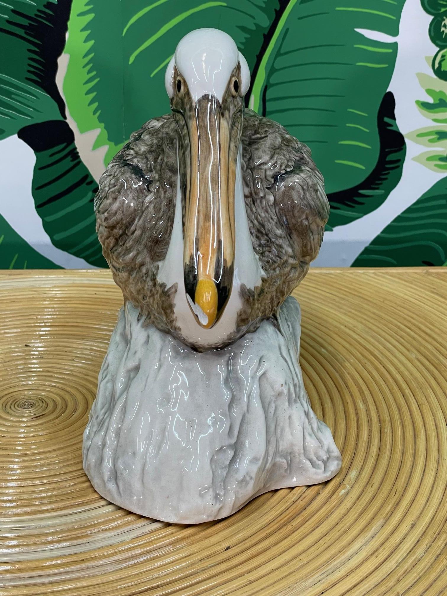 Hollywood Regency Ceramic Pelican Figurine For Sale