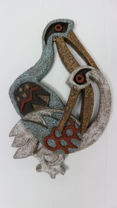 Sculpture murale en céramique représentant un pélican, am designs de Joop Puntman années 1950